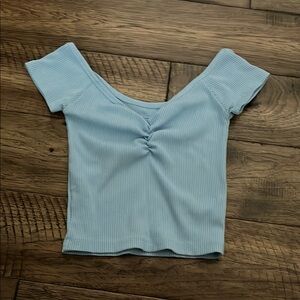 American Eagle Outfitters Blue Ruched Crop Blouse